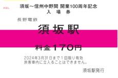 須坂～信州中野間開業 100周年記念乗車券・記念入場券セット